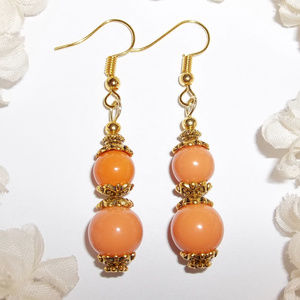 Orange and Gold Beaded Earring Set Dangle NWT 5042